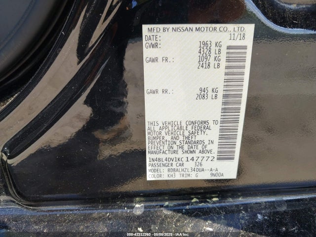 Nissan Altima 2.5 Sv 2019 1N4BL4DV1KC147772 Image 9