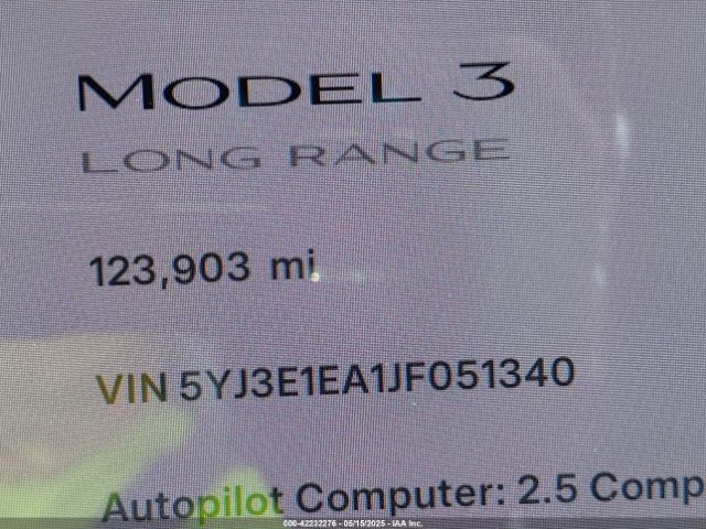 5YJ3E1EA1JF051340 Tesla Model 3 Long Range/mid Range