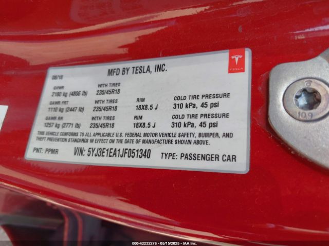 5YJ3E1EA1JF051340 Tesla Model 3 Long Range/mid Range