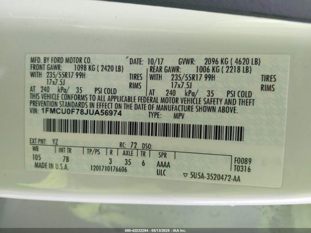 2018 FORD ESCAPE 1FMCU0F78JUA56974 Photo 8