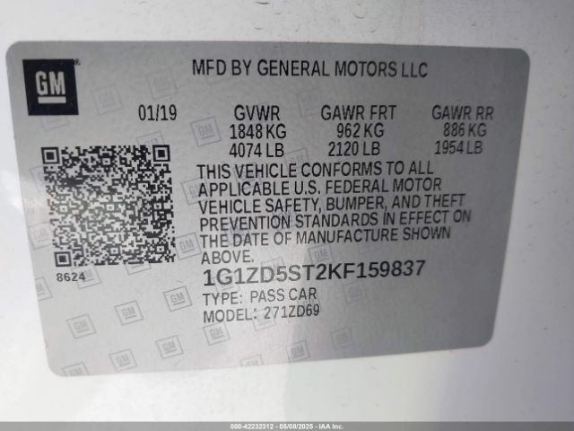 1G1ZD5ST2KF159837 Chevrolet lfv - direct injection, variable valve timing, gen 1