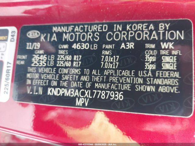 KNDPM3ACXL7787936 KIA Sportage Lx