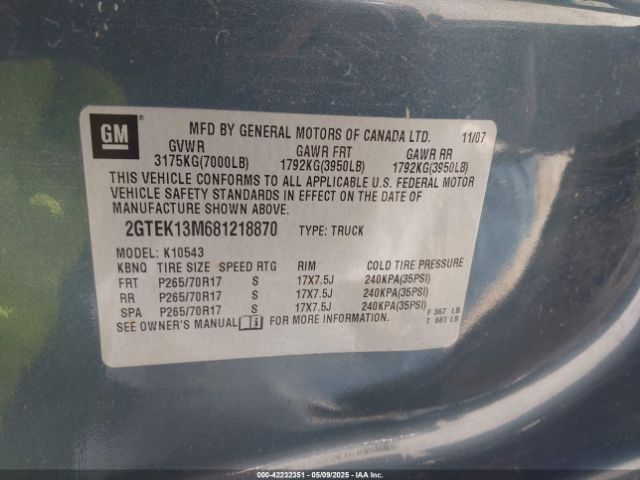 2008 GMC SIERRA 1500 2GTEK13M681218870 Photo 8