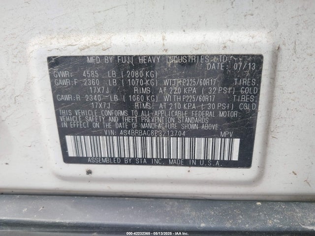 Subaru 2.5na u5 2014 4S4BRBAC8E3213704 Image 9