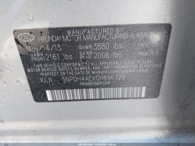 5NPDH4AEXGH696729 Hyundai ELANTRA SE