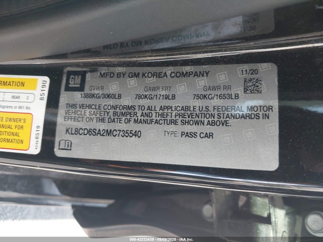 KL8CD6SA2MC735540 Chevrolet Spark Fwd 1lt Automatic