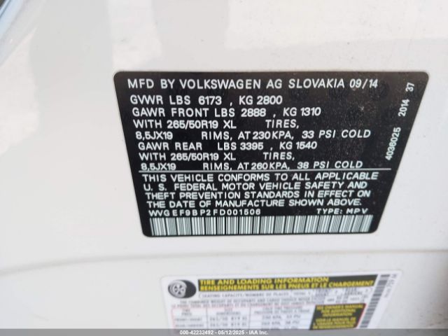 2015 VOLKSWAGEN TOUAREG WVGEF9BP2FD001506 Photo 8