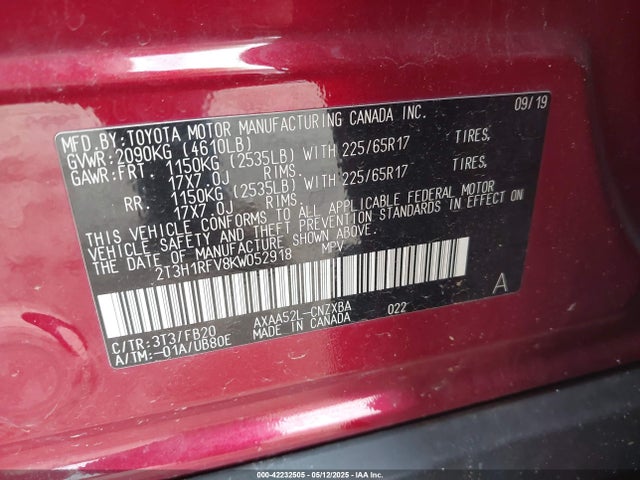2T3H1RFV8KW052918 Toyota RAV4 LE