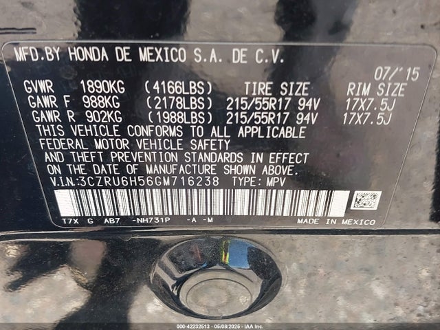 3CZRU6H56GM716238 Honda HR-V EX