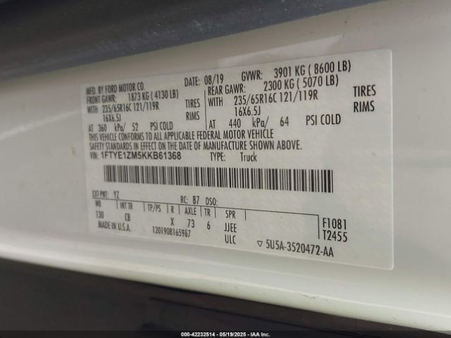 1FTYE1ZM5KKB61368 Ford Transit-150