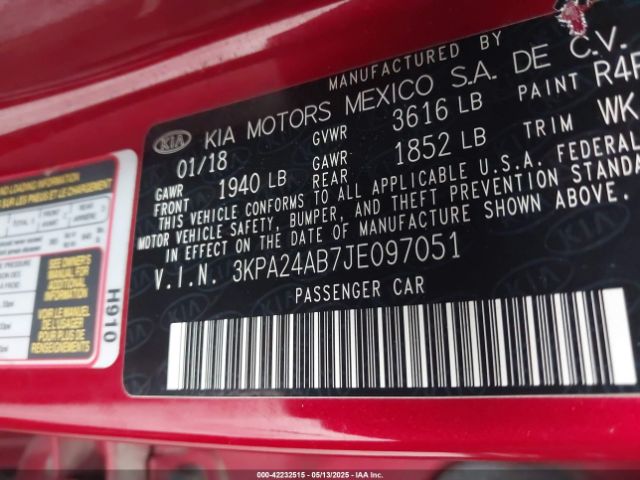 3KPA24AB7JE097051 KIA RIO S