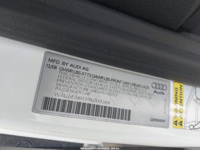 2009 AUDI A4 WAUAF48H39K009388 Photo 8