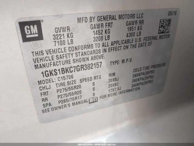 1GKS1BKC7GR382157 GMC l83 - sidi, vvt, afm, e85 max, aluminum