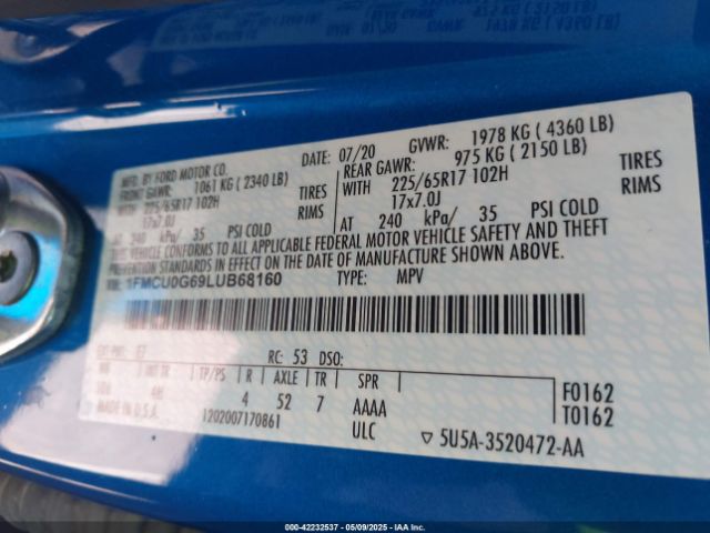 2020 FORD ESCAPE 1FMCU0G69LUB68160 Photo 8