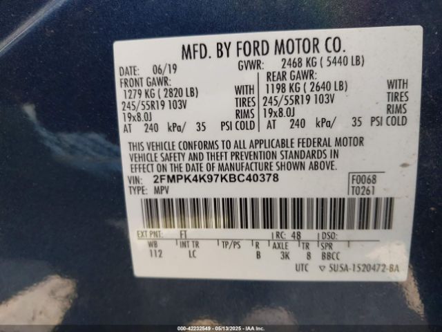 2019 FORD EDGE 2FMPK4K97KBC40378 Photo 8