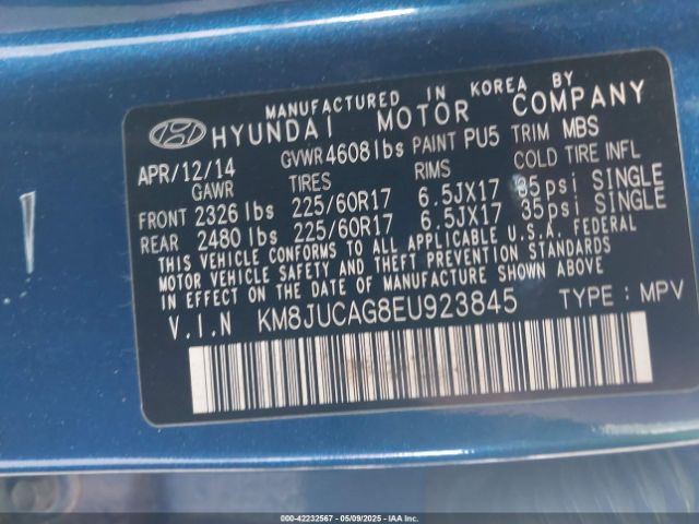 KM8JUCAG8EU923845 Hyundai TUCSON SE