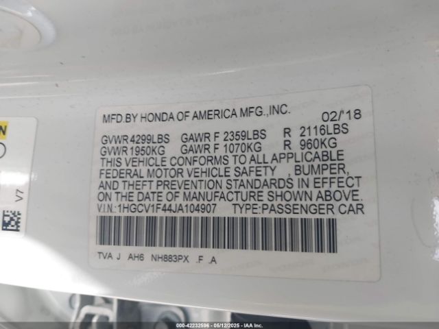 1HGCV1F44JA104907 Honda ACCORD EX