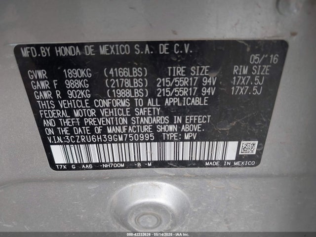 3CZRU6H39GM750995 Honda r18z9