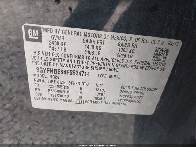 2015 CADILLAC SRX 3GYFNBE34FS624714 Photo 8