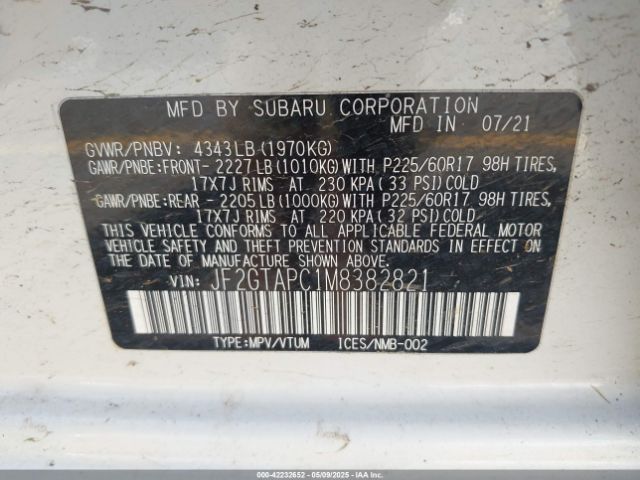 2021 SUBARU CROSSTREK JF2GTAPC1M8382821 Photo 8