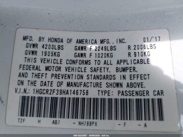 1HGCR2F39HA146758 Honda ACCORD LX