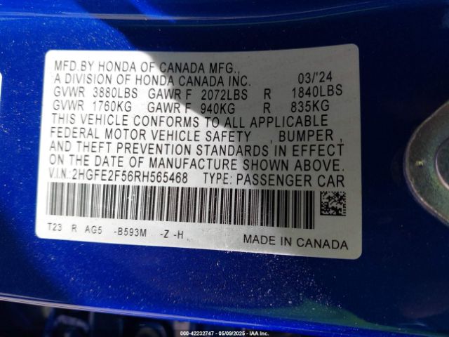 2024 HONDA CIVIC 2HGFE2F56RH565468 Photo 8