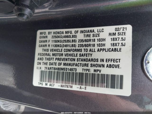 7FART6H80ME014973 Honda Cr-v Hybrid Ex-l