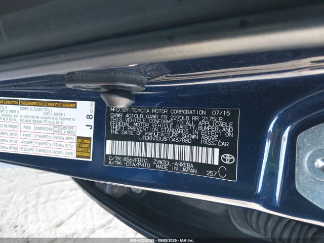 Toyota 2zr-fxe+3jm 2015 JTDKN3DU8F0467880 Image 9