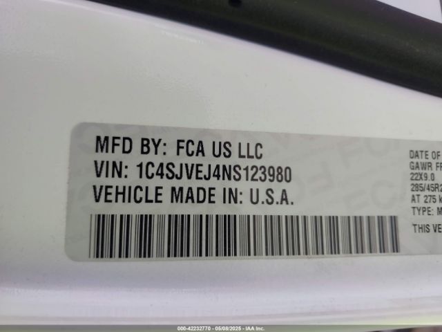 1C4SJVEJ4NS123980 Jeep Grand Wagoneer Series I 4x4