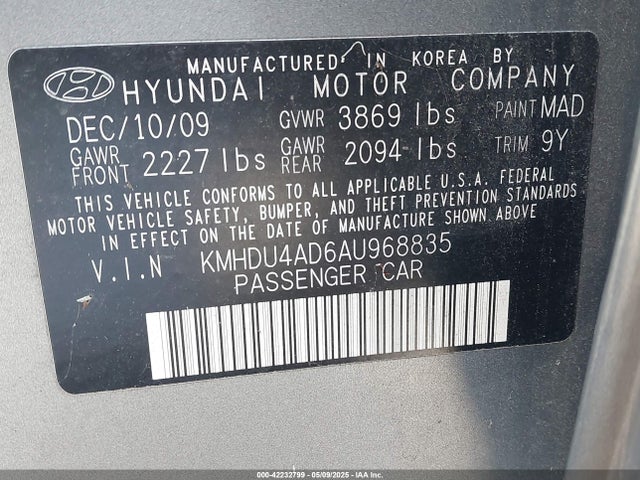 2010 Hyundai Elantra Blue მანქანა იყიდება აუქციონზე, vin: KMHDU4AD6AU968835, აუქციონის ნომერი: 42232799