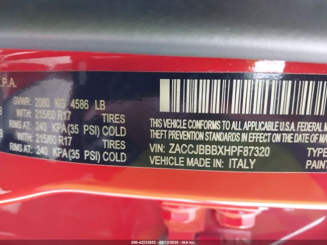 ZACCJBBBXHPF87320 Jeep Renegade Latitude 4x4