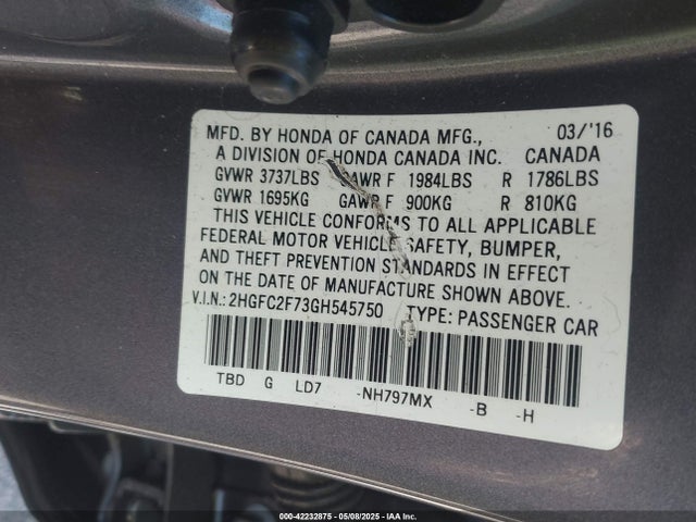 2HGFC2F73GH545750 Honda CIVIC EX