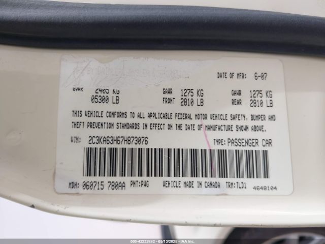 2007 CHRYSLER 300C 2C3KA63H67H873076 Photo 8