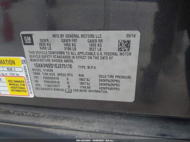 1GKKVNED1EJ375176 GMC Acadia Sle-1