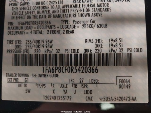 2024 FORD MUSTANG 1FA6P8CF0R5420366 Photo 8