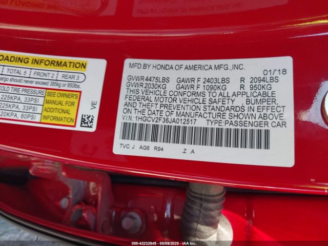 1HGCV2F36JA012517 Honda Accord Sport 2.0t