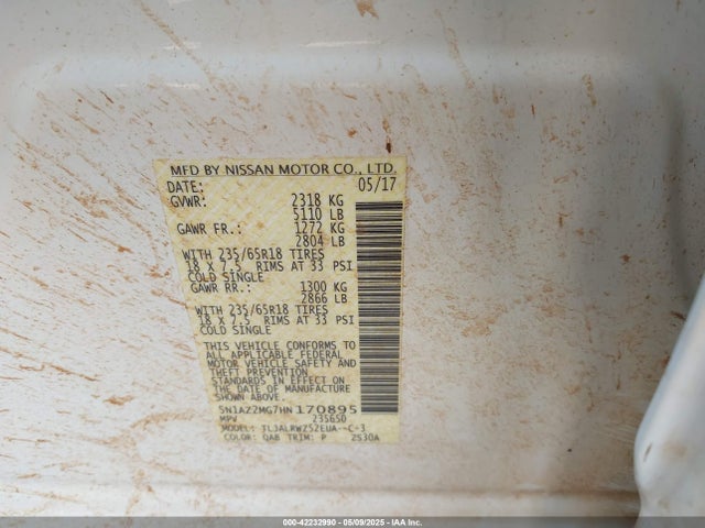 5N1AZ2MG7HN170895 Nissan MURANO SL