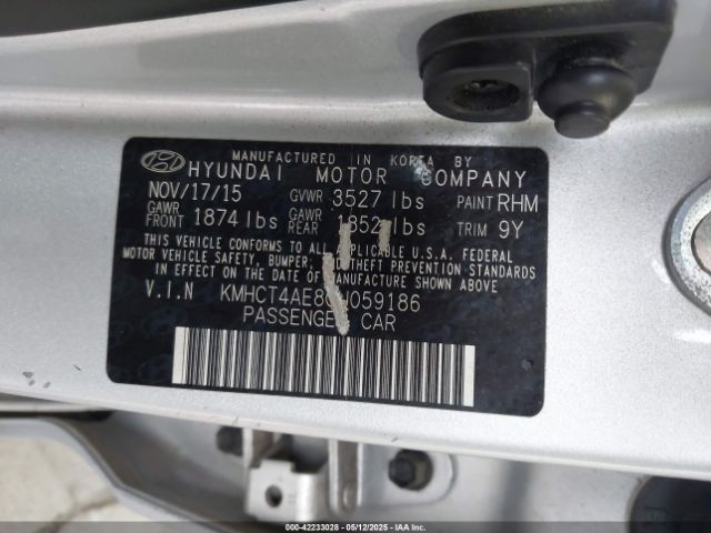 KMHCT4AE8GU059186 Hyundai ACCENT SE
