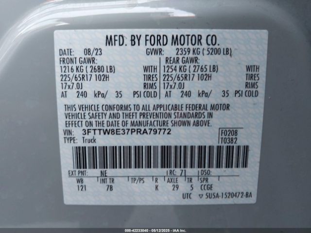 3FTTW8E37PRA79772 Ford Maverick Xlt
