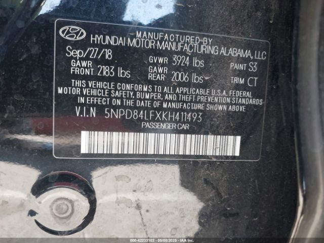5NPD84LFXKH411493 Hyundai ELANTRA SEL