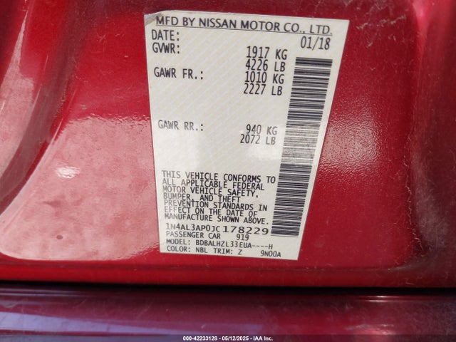1N4AL3AP0JC178229 Nissan Altima 2.5 Sr