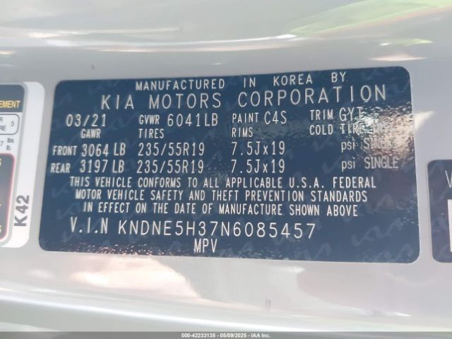 2022 KIA CARNIVAL MPV KNDNE5H37N6085457 Photo 8