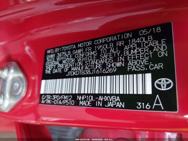 JTDKDTB38J1616269 Toyota Prius C Two