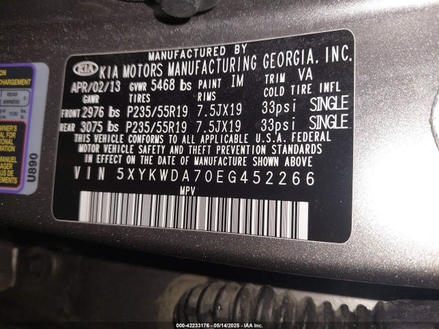 5XYKWDA70EG452266 KIA Sorento Limited V6