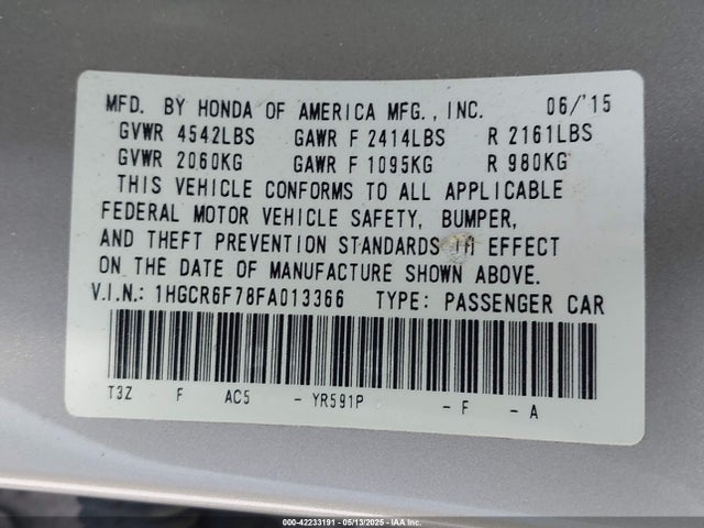 1HGCR6F78FA013366 Honda Accord Hybrid Touring