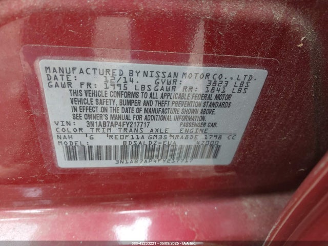 3N1AB7AP4FY217717 Nissan Sentra Fe+ S/s/sl/sr/sv