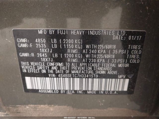 4S4BSETC7H3341519 Subaru Outback 3.6r Touring