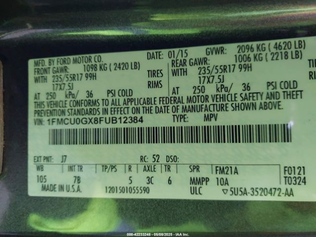 1FMCU0GX8FUB12384 Ford ESCAPE SE