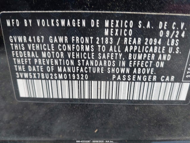 3VW5X7BU2SM019320 Volkswagen Jetta 1.5t S