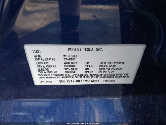 7SAYGDEE5NF314085 Tesla Model Y Long Range Dual Motor All-wheel Drive